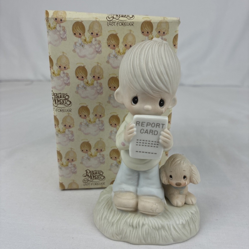 Precious Moments God Understands Boy with Report Card Figurine E-1379/B 1978 Box
